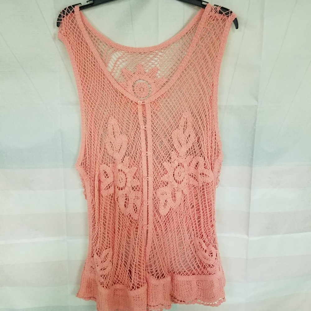 Crochet Peach Button Front Vest
